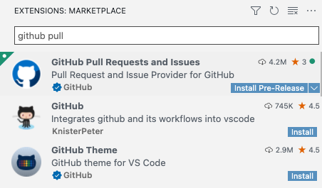 扩展视图中的 GitHub PR 扩展预发布版本