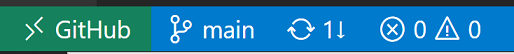 VS Code Status bar showing "GitHub" in remote indicator and 1 pending change