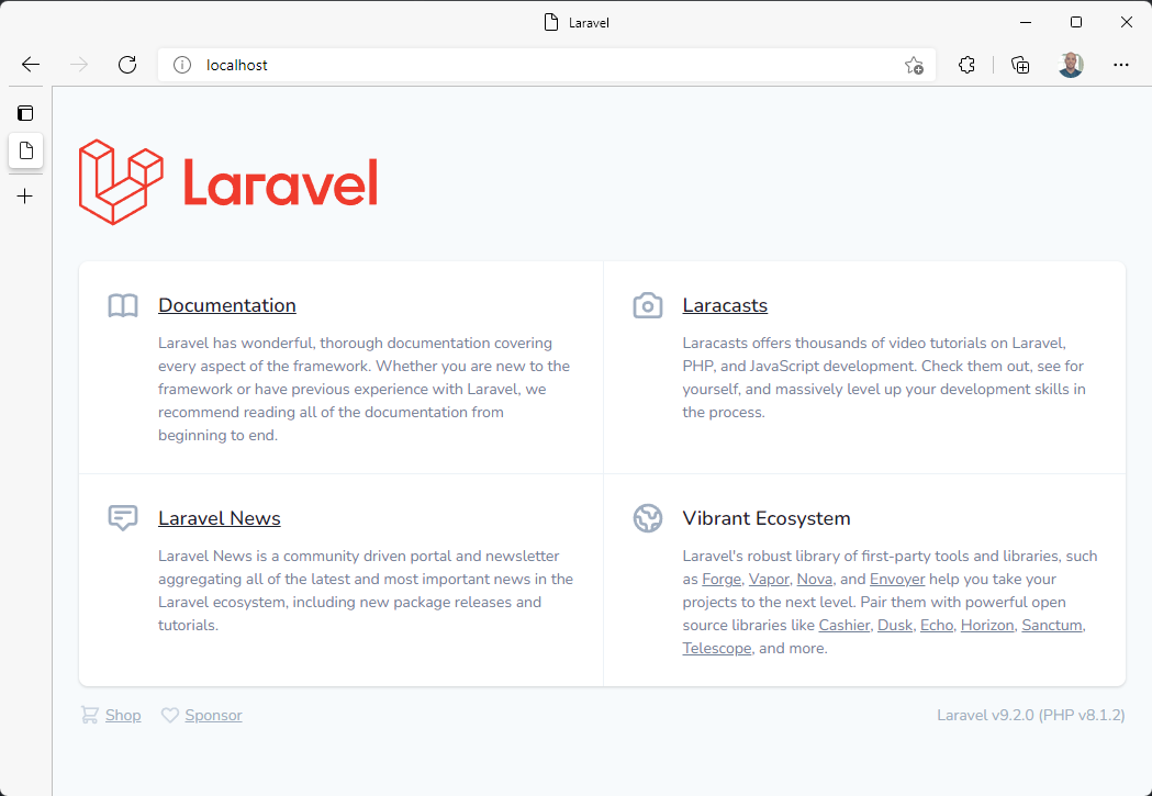 在本地主机上的浏览器中运行的示例 Laravel 应用程序