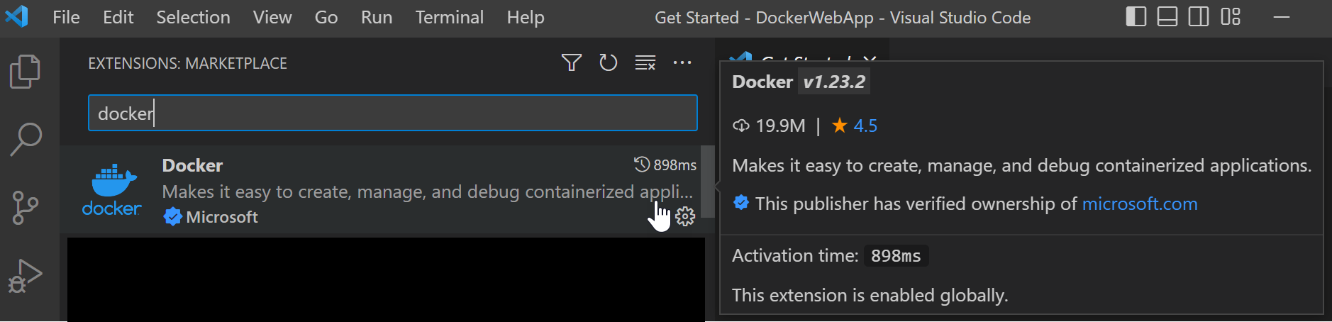 选择 Docker 扩展