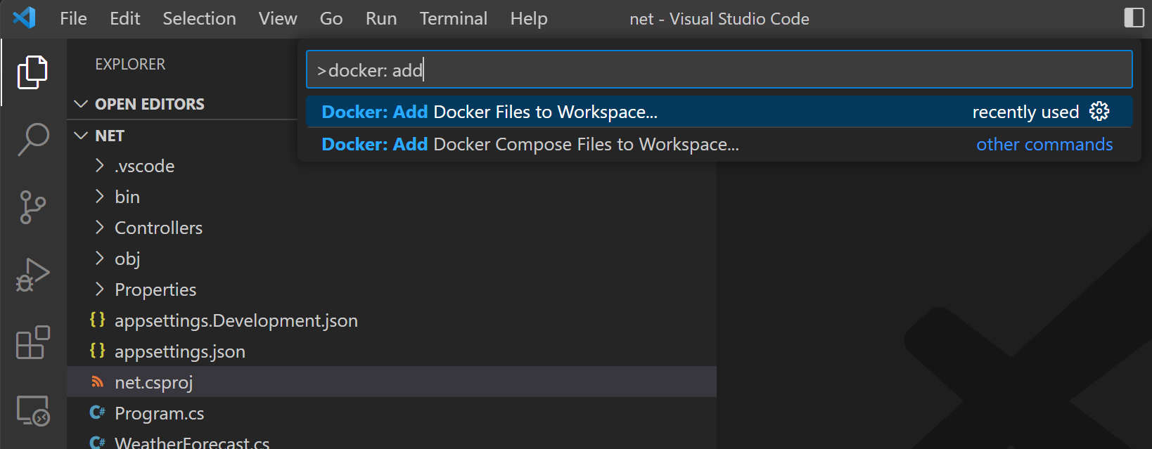 将 Dockerfile 添加到 .NET 项目