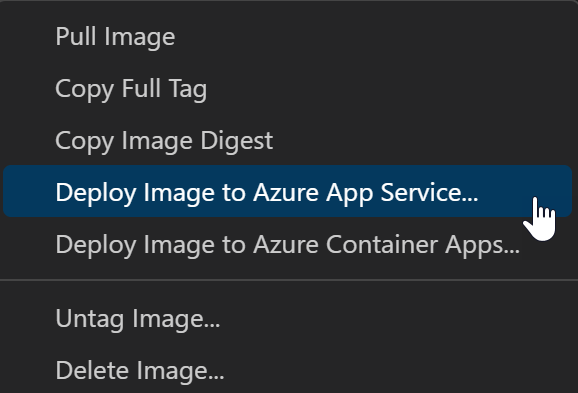 Azure 图像上下文菜单