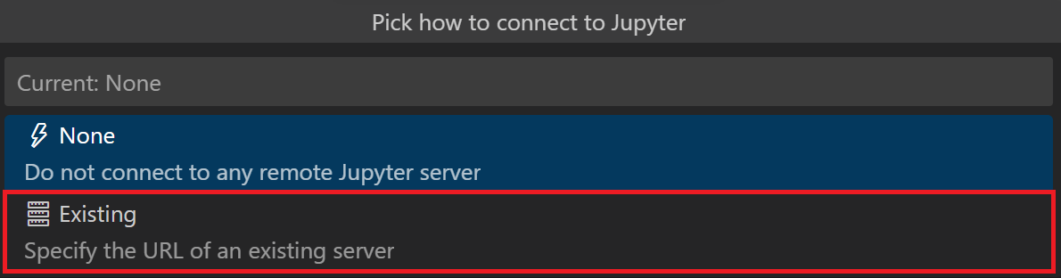 从 Jupyter 服务器下拉列表中选择现有选项