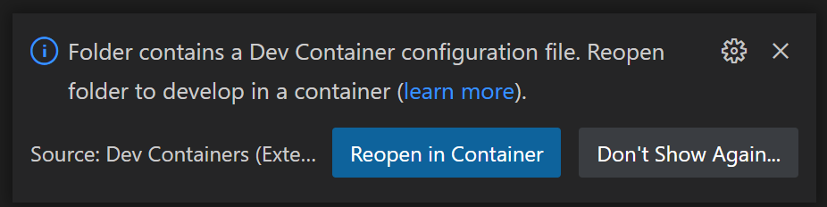  Dev Containers 配置文件重新打开通知