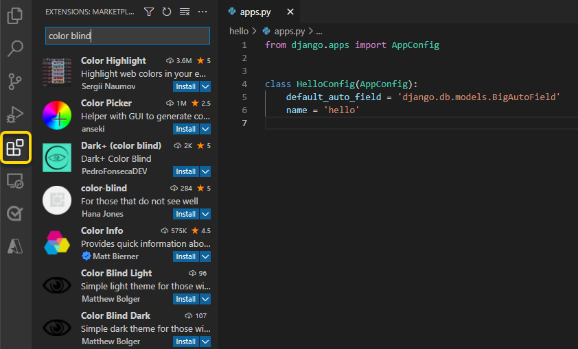 VS Code UI 中的 Visual Studio Marketplace