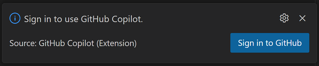 登录 Copilot 扩展的 VS Code 通知