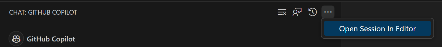 Copilot 聊天视图标题栏 选择在编辑器中打开会话的更多操作