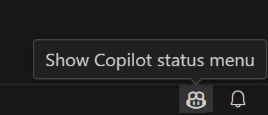 将鼠标悬停在 Copilot 状态栏项目上会显示“显示 Copilot 状态菜单”