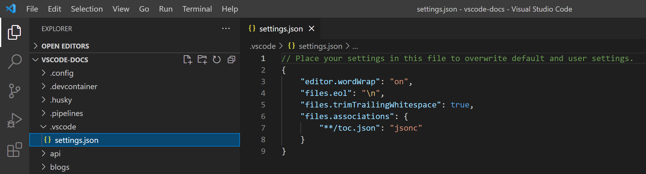 文件资源管理器在 .vscode 文件夹下显示 settings.json