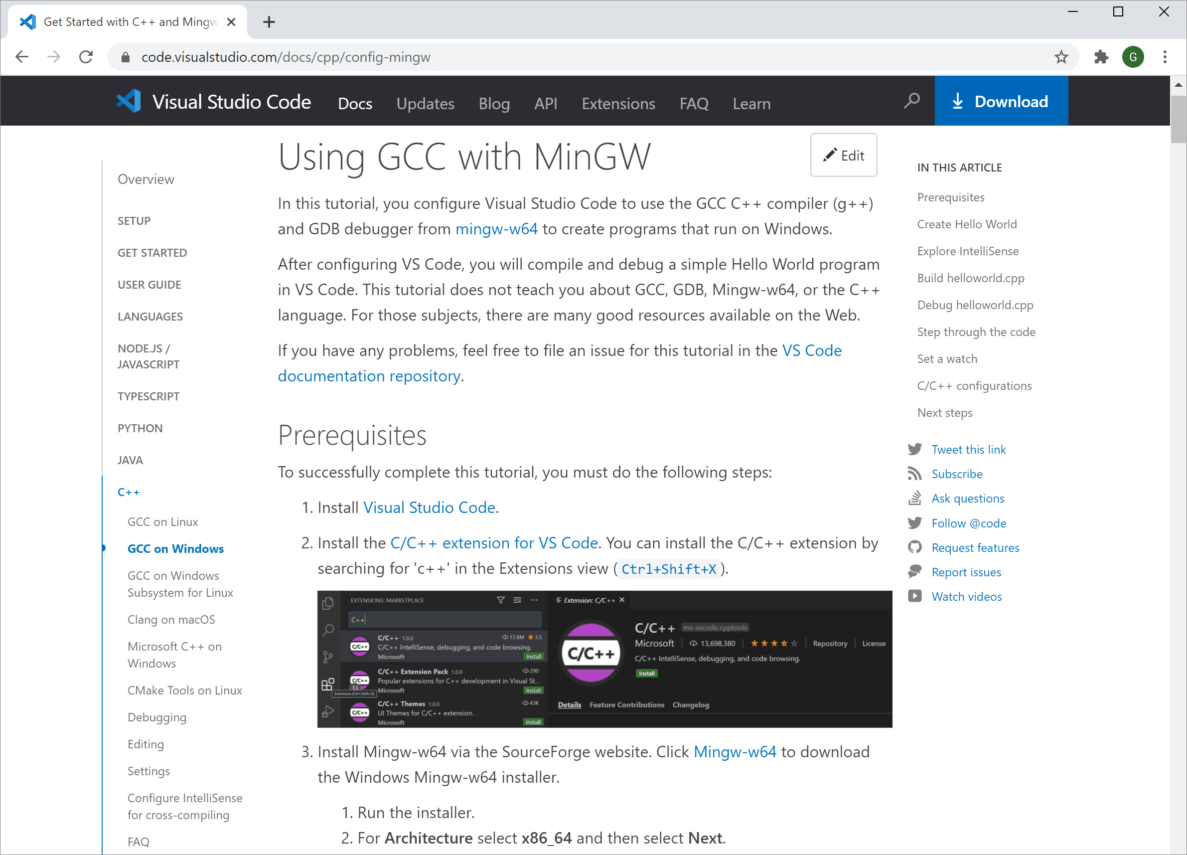 code.visualstudio.com 上的 C++ 目录