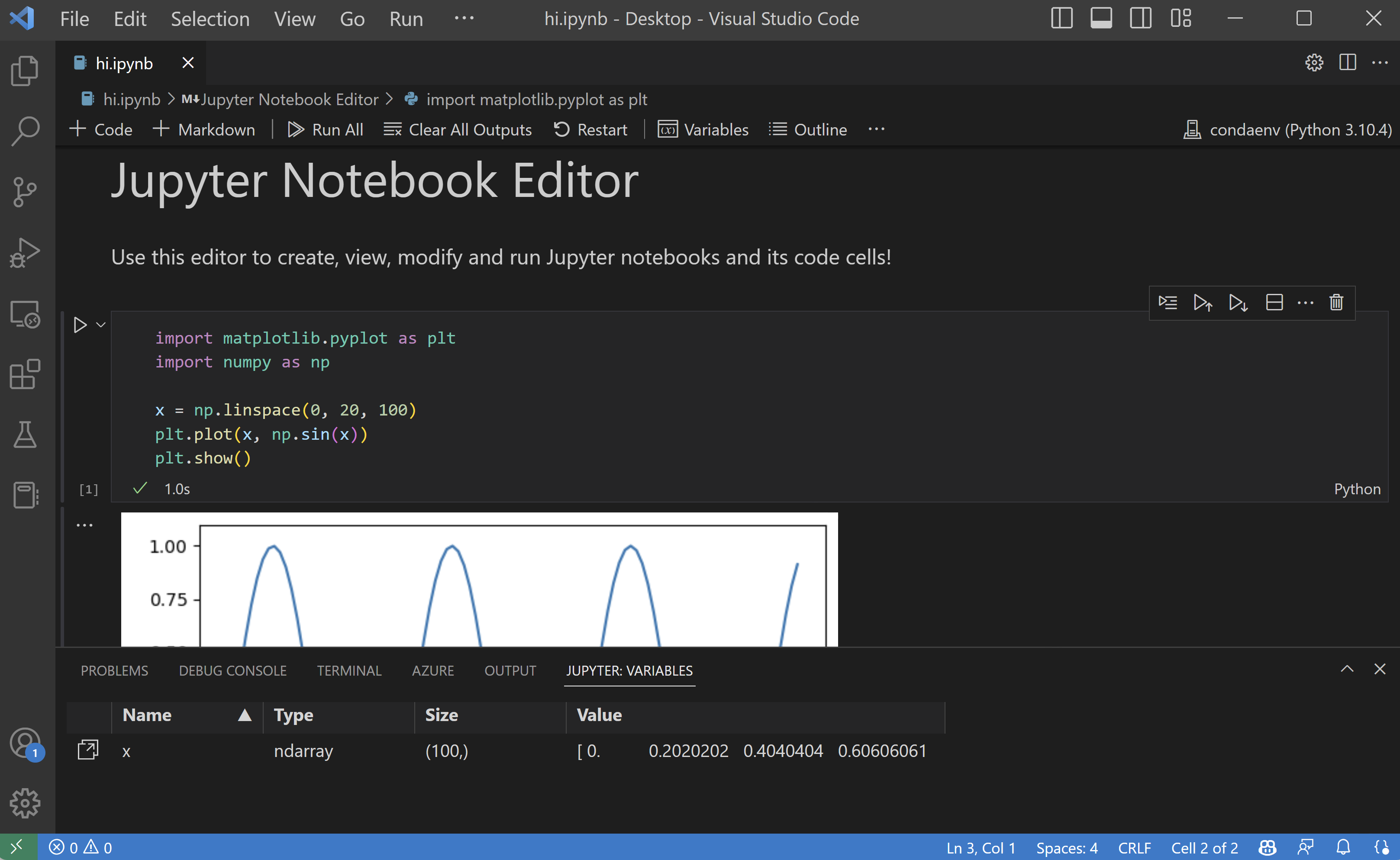 Jupyter 笔记本在笔记本编辑器中的 VS code 中运行