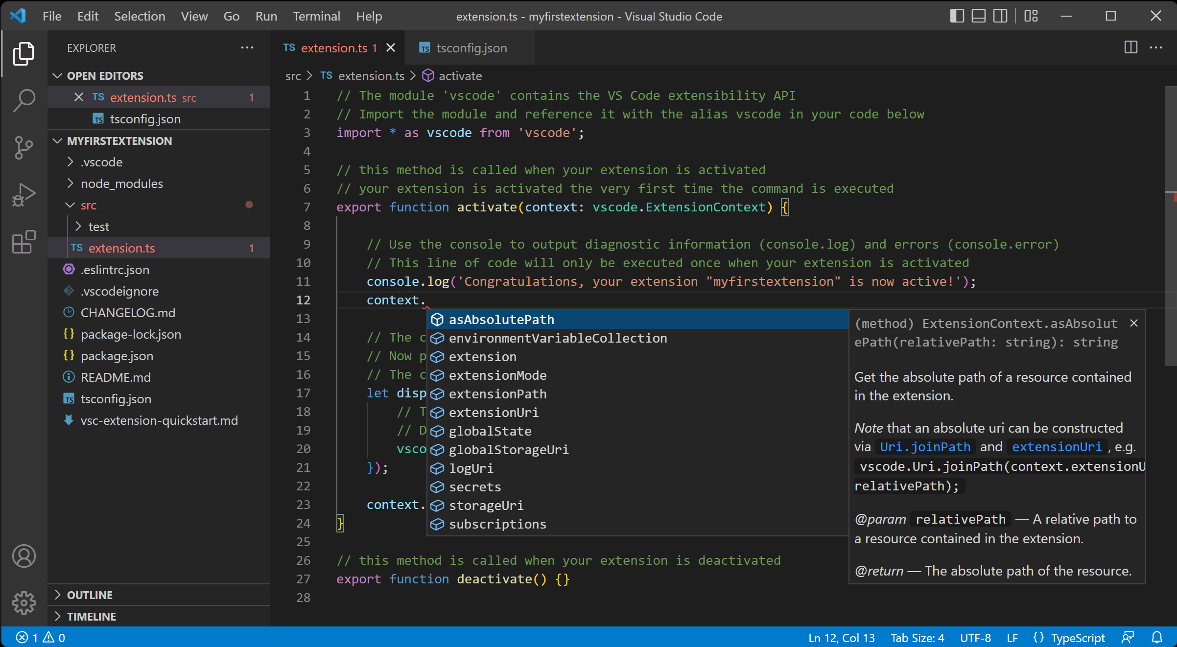 在 Visual Studio Code 中使用 TypeScript