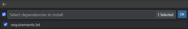 选中复选框以安装requirements.txt 文件中的依赖项