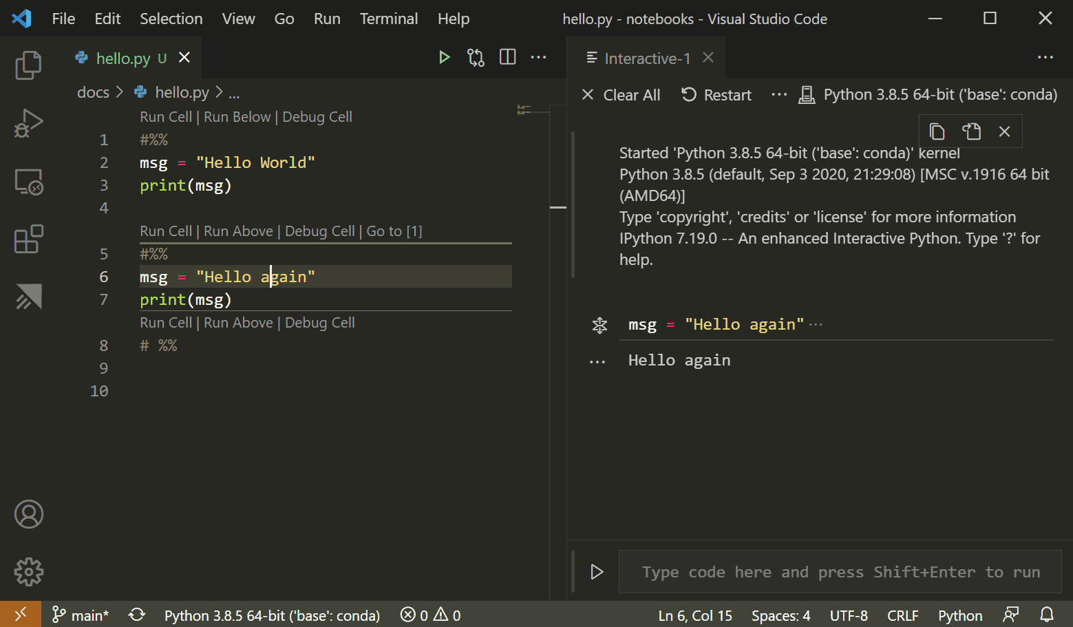 在 Python 交互窗口中运行的代码单元