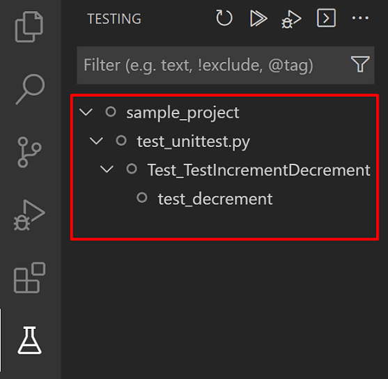用于 Python 测试的 VS Code 测试资源管理器
