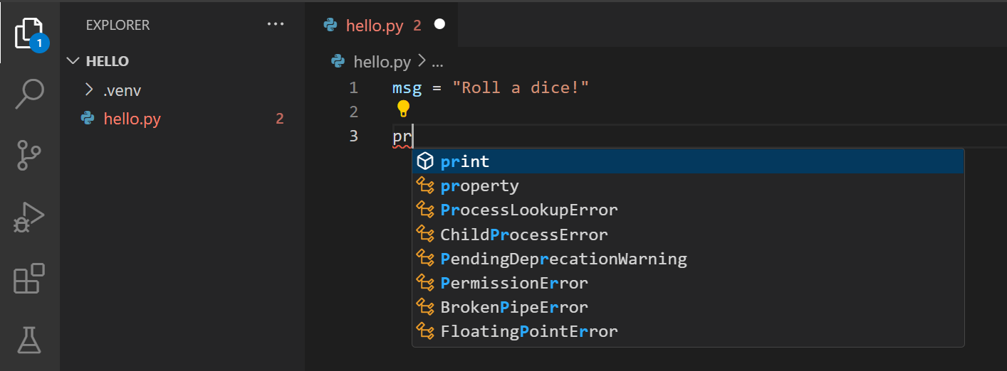 Python 代码出现 IntelliSense