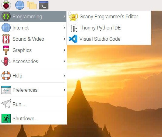 Raspberry Pi 上“编程”菜单下的 Visual Studio Code
