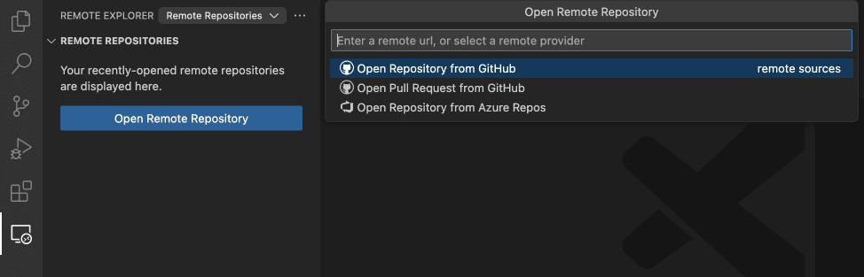 远程存储库打开远程 GitHub 存储库、拉取请求或 Azure 存储库