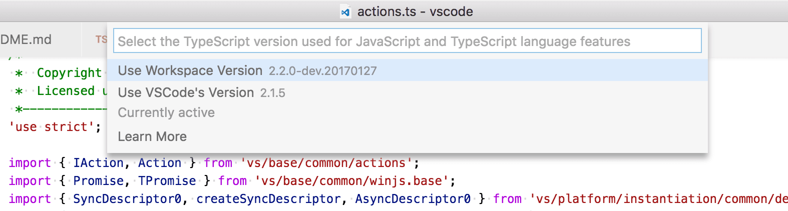 TypeScript 版本选择器