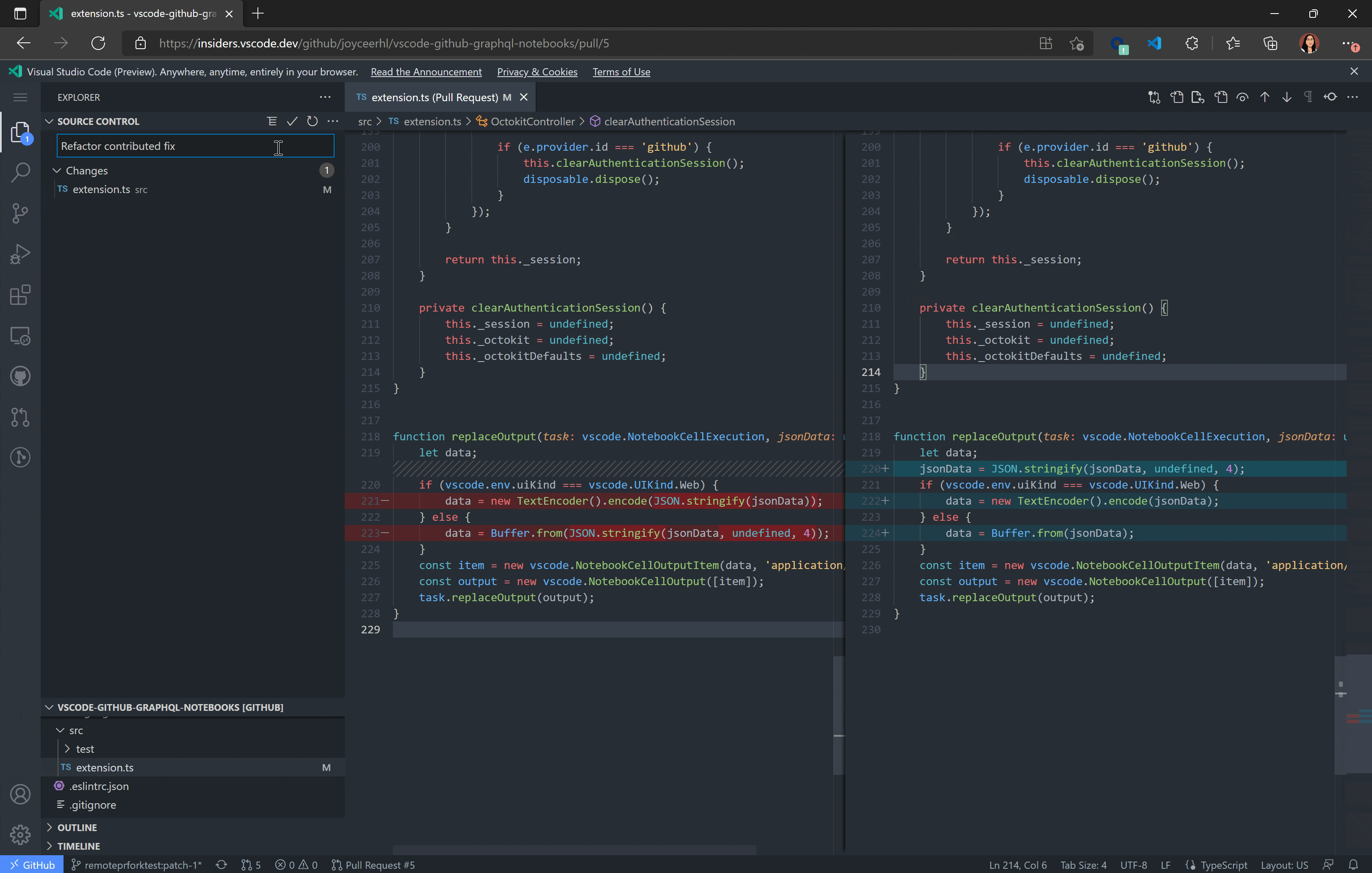 在 VS Code for the Web 中进行经过验证的提交并提交来自分叉的拉取请求