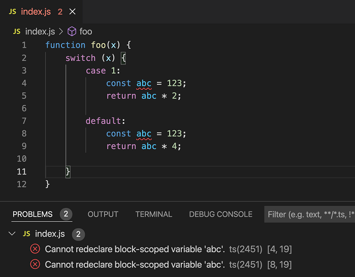 检测 JavaScript 文件中 const 变量的重新声明