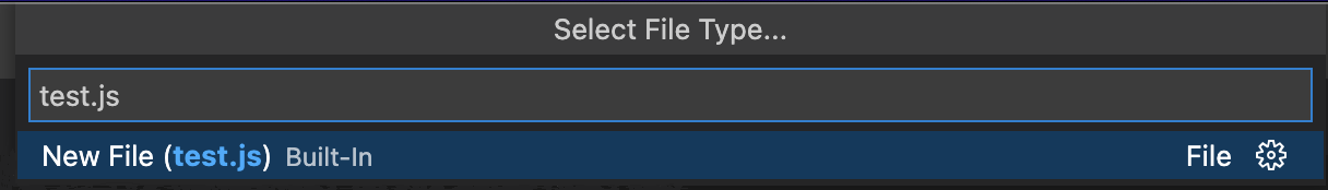 输入框，输入 test.js 并选择 New File(test.js) 条目