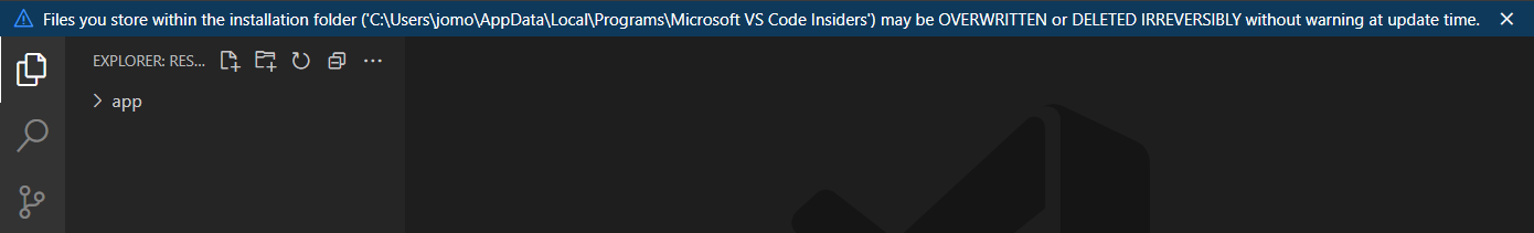 VS Code 在编辑其应用程序文件夹文件时发出警告