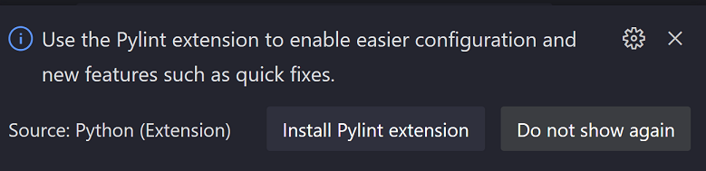 推荐 Pylint 扩展的通知以及安装按钮