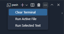 清除终端、运行活动文件和运行选定文本命令现在可在终端视图的溢出菜单中使用