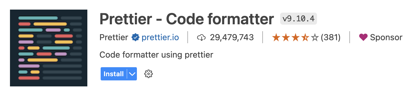 扩展编辑器中的 Prettier 扩展显示经过验证的发布者域 prettier.io